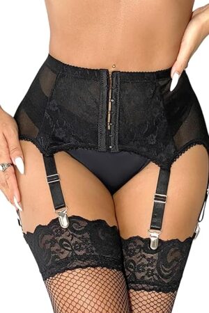 Lace Garter Belts for Thigh Highs Plus Size Suspender Belt Garter Belt Set Sexy Garters Lingerie with 6 Strap Slip