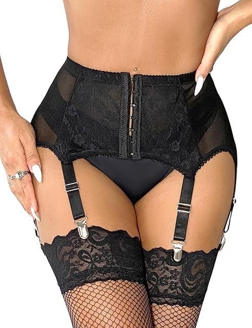 Lace Garter Belts for Thigh Highs Plus Size Suspender Belt Garter Belt Set Sexy Garters Lingerie with 6 Strap Slip