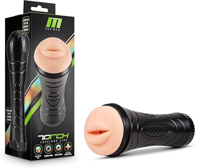 Blush Novelties M for Men - The Torch Luscious Lips - Ultra Soft Male Masturbator Cup - Grips You While You Stroke It Tight BJ Lips - Ribbed and Textured to Intensify Orgasm - Removeable Sleeve Men