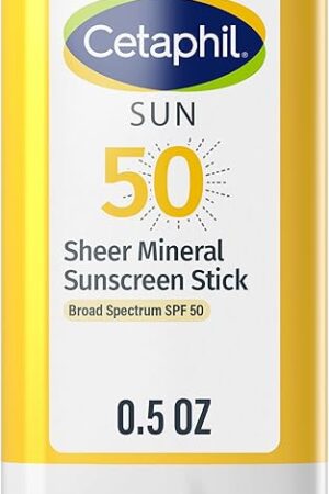 Cetaphil Sheer Mineral Sunscreen Stick for Face & Body, 05oz, 100% UVA/UVB Mineral Sunscreen: Zinc Oxide & Titanium Dioxide, Broad Spectrum SPF 50, For Sensitive Skin