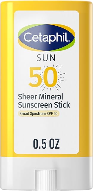 Cetaphil Sheer Mineral Sunscreen Stick for Face & Body, 05oz, 100% UVA/UVB Mineral Sunscreen: Zinc Oxide & Titanium Dioxide, Broad Spectrum SPF 50, For Sensitive Skin