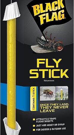 Black Flag Fly Stick, Trap Houseflies and Flying Insects, Pack of 6