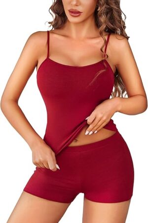 Women Cami Pajama Set Lace Camisole Lingerie Sleepwear 2 Piece Cami Shorts PJ Lounge Set
