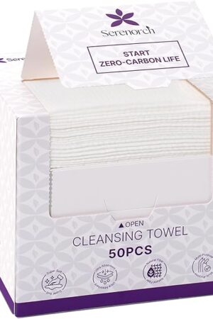 Disposable Face Towels, 10" x 12", Ultra Thick Face Towelettes for Sensitive Skin, Extra Soft Makeup Remover Dry Wipes, 50 Count
