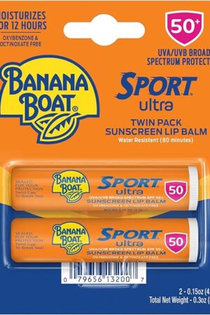 Banana Boat Sport Ultra SPF 50 Lip Sunscreen 2 Pack | SPF Lip Balm, Banana Boat Sunscreen for Lips, Beach Essentials, Beach Necessities, Summer Essentials, Sun Care, Sunblock for Lips, Twin Pack