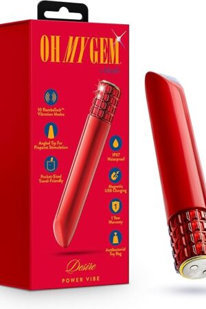 Blush Sex Toys - Oh My Gem Bold Power Vibe - Gem Base Bullet Vibrator - 5 Inch - 10 RumboTech Vibration Modes - Clitoral g-Spot Nipple Stimulator - Waterproof Mini Massager for Women & Couples - Red