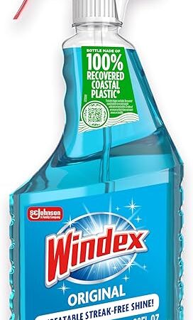 Windex Glass and Window Cleaner Spray Bottle, Packaging Designed to Prevent Leakage and Breaking, Surface Cleaning Spray, Original Blue Scent, 23 Fl Oz