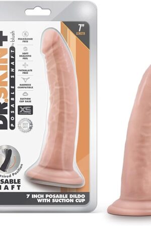 Blush Novelties Dr Skin Plus 7 Inch Realistic Dildo - Triple Density, Poseable Shaft, Strong Suction Cup Base, Ultra Soft, Strap-On Compatible - Adult Sex Toys for Couples and Beginners - Vanilla