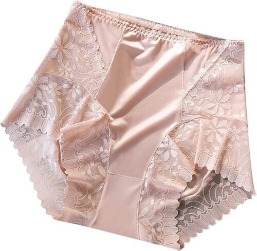 Womens Underwear High Waist Lace Sexy Butt Lift Ice Silk Satin Seamless Panties Cozy Lightweight Breathable Briefs