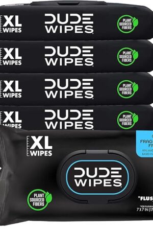 DUDE Wipes - Flushable Wipes - 6 Pack, 288 Wipes - Unscented Extra-Large Adult Wet Wipes - Vitamin-E & Aloe - Septic and Sewer Safe