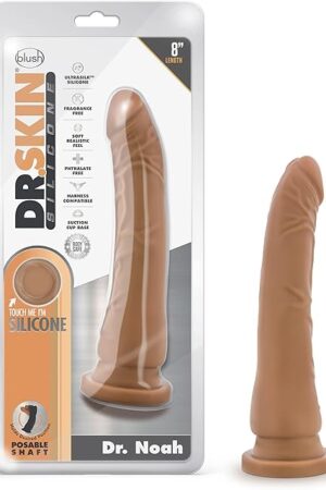 Blush Novelties (Dr. Skin) Silicone - 8 Inch Realistic Platinum Cured Dong - Powerful Suction Cup for Hands Free Play and Harness Compatible - Posable Shaft Contours to Your Body - Dildo Sex Toy.
