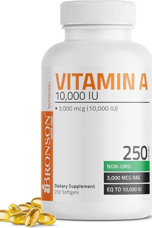 Bronson Vitamin A 10,000 IU Premium Non-GMO Formula Supports Healthy Vision & Immune System and Healthy Growth & Reproduction, 250 Softgels