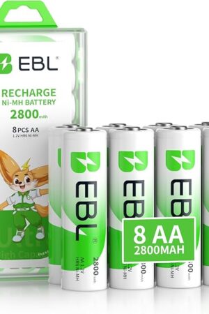 EBL Pack of 8 AA Batteries 2800mAh High Capacity Precharged Ni-MH AA Rechargeable Batteries