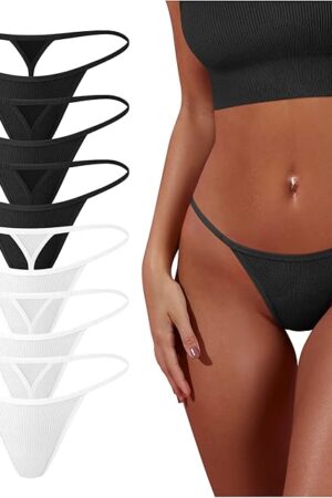 6 Pack G-String Thongs for Women Cotton Panties Stretch T-back Tangas Low Rise Hipster Sexy Underwear S-XL