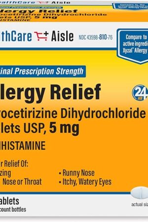 HealthCareAisle Allergy Relief - Levocetirizine Dihydrochloride Tablets USP, 5 mg, 160 Tablets, Original Prescription Strength Allergy Medication, 24-Hour Relief, 80 Count (Pack of 2)