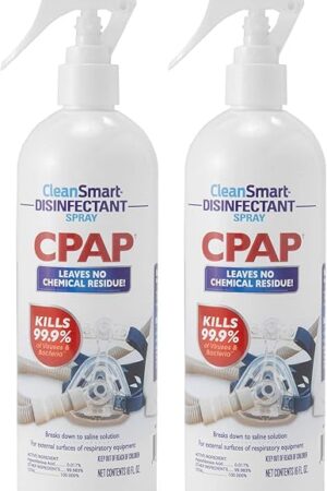 CleanSmart CPAP Disinfectant Spray, Kills 999% of Bacteria and Viruses on CPAP Equipment, No Residue, 16 oz (Pack of 2)