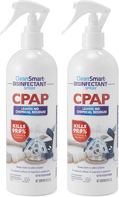 CleanSmart CPAP Disinfectant Spray, Kills 999% of Bacteria and Viruses on CPAP Equipment, No Residue, 16 oz (Pack of 2)
