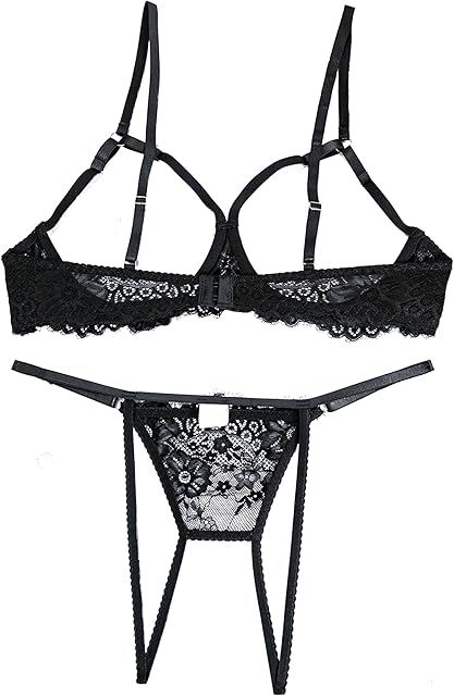 Women's Plus Size 2 Piece Lingerie Set Floral Sexy Underwire Lace Sheer Underwear BabyDoll See Through Bra