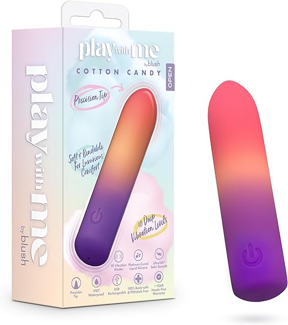 Blush Play with Me?Cotton Candy 4 Inch Bullet Pocket Vibrator?10 Vibration Modes for Nipple Clitoral & G-Spot Pleasure?Body-Safe Liquid Silicone?USB Rechargeable & Waterproof?Sex Toy for Women