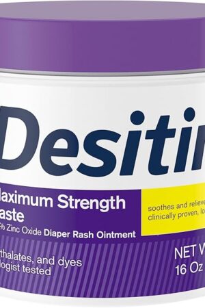 Desitin Maximum Strength Baby Diaper Rash Cream, 40% Zinc Oxide for Treatment, Relief & Prevention, Hypoallergenic, Phthalate- & Paraben-Free Paste, Protects Skin For Up To 12 Hours, 16 oz