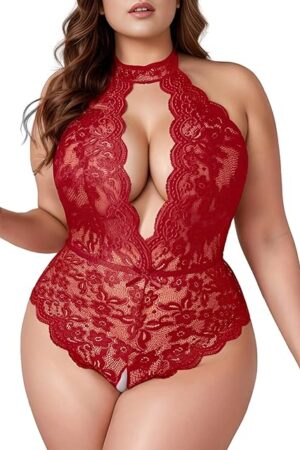 Women Plus Size Plunge Teddy Lingerie, Sexy Backless Bodysuit Club Rave Outfits