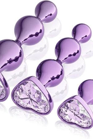 3 Pcs Metal Anal Butt Plugs Adult Sex Toys,Alloy Butt Beads with Heart Shaped Base, Jewelry Design Anal Beads for Men Women and Couples,Male Prostate Massager Anal Training Set for Beginners