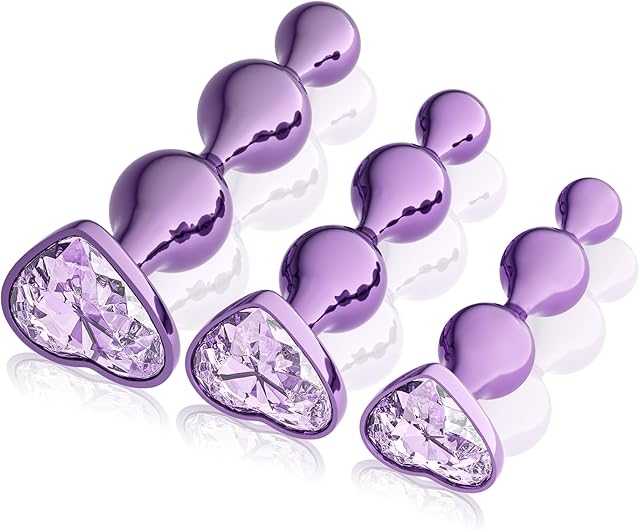 3 Pcs Metal Anal Butt Plugs Adult Sex Toys,Alloy Butt Beads with Heart Shaped Base, Jewelry Design Anal Beads for Men Women and Couples,Male Prostate Massager Anal Training Set for Beginners