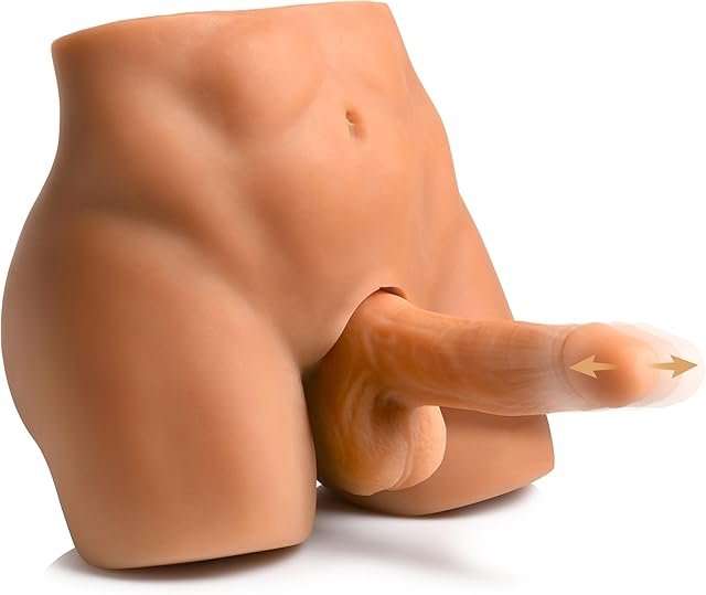 Jock Male Masturbator with Thrusting Dildo for Men Women & Couples. Soft & Stretchy Real Feel Premium Textured Inner Tunnel Latex & Phthalate-Free. 1 Piece - Medium