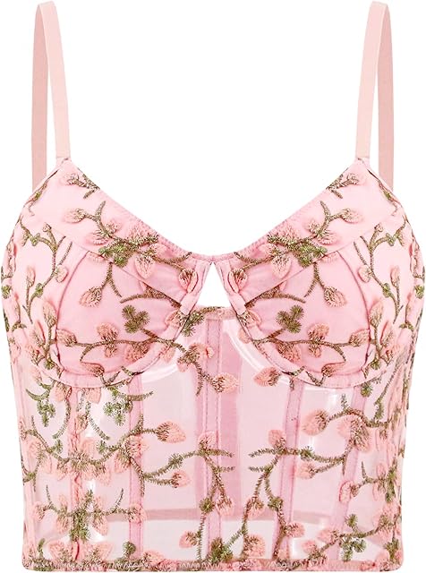 Women's Floral Lace Bustier Corset Sexy Mesh Lingerie Bralette Vest Rave Party Crop Top