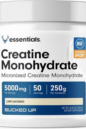Bucked Up Pure Micronized Creatine Monohydrate for Women and Men - Easy to Mix and Unflavored - 5G Per Serving - 50 Servings - 250 Grams Per Container
