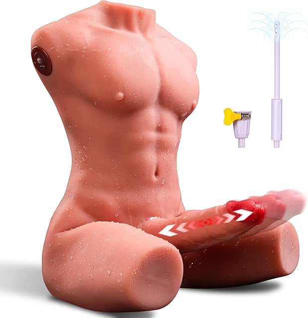 21LB Male Torso Sex Doll with Realistic Strong Muscles Vibrating Thrusting 2 in 1 Dildo, 3D Tight Anal Channel & Built-in Skeleton Adult Sex Toy for Women Men Couples Masturbation