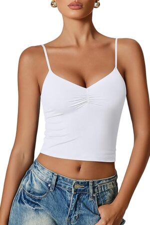 Women Sexy V Neck Tank Top Spaghetti Strap Y2K Going Out Basic Cami Shirt