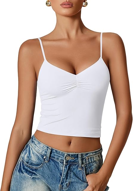 Women Sexy V Neck Tank Top Spaghetti Strap Y2K Going Out Basic Cami Shirt