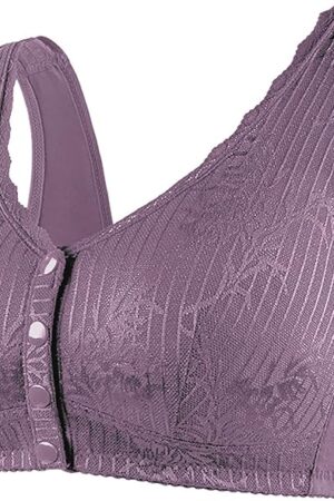 Women's Leaf Shadow Print Adjustable Shoulder Straps without Wires,Comfortable Sexy Front Buckle Shaped Cup Convertible Bra Grey
