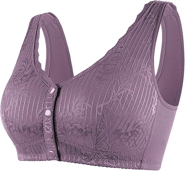 Women's Leaf Shadow Print Adjustable Shoulder Straps without Wires,Comfortable Sexy Front Buckle Shaped Cup Convertible Bra Grey