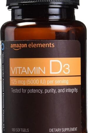Amazon Elements Vitamin D3, 5000 IU, 180 Softgels, 6 month supply
