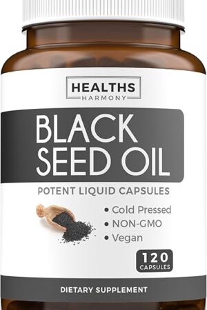 Black Seed Oil - 120 Softgel Capsules Skin Health (Non-GMO & Vegan) Cold-Pressed Nigella Sativa Producing Pure Black Cumin Seed Oil with Vitamin E - 500mg Each, 1000mg Per 2 Capsule Serving