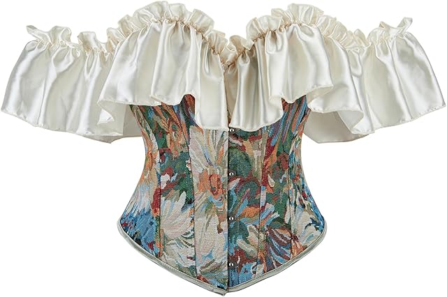 Women's Corset Top Jacquard Sexy Ruffle Sleeve Lace Up Lingerie Overbust Bustiers Costumes Off The Shoulder Tops