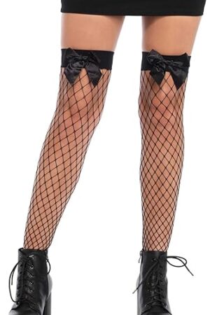Women's Fence Net Bow Top Thigh Highs Hosiery