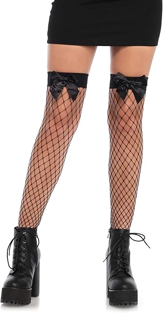 Women's Fence Net Bow Top Thigh Highs Hosiery