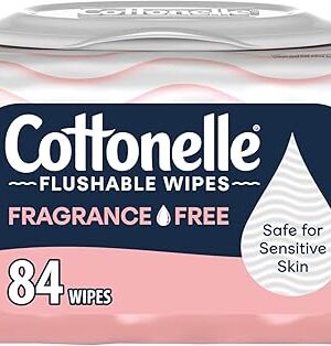 Cottonelle Fragrance Free Flushable Wet Wipes, Adult Wet Wipes, 2 Flip-Top Packs, 42 Wipes Per Pack