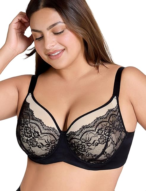 Women's Minimizer Bra Plus Size Bras for Women Underwire Full Coverage Padded Lift Sheer Mesh Bra 34-44, C-H Cup
