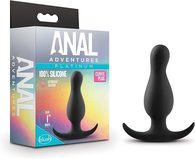 Blush Novelties Anal Adventures Platinum Curve Plug Silicone Prostate Plug - Design Keeps Product Securely in Place - Base for Safety, Comfort & Wearability - Beginners Satin Smooth Sex Toy