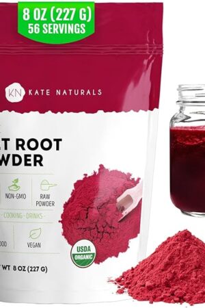 Kate Naturals Organic Beet Root Powder for Smoothies, Baking & Juice Raw Beetroot Superfood & Natural Red Food Coloring (8oz, Non-GMO, Earthy Flavor)