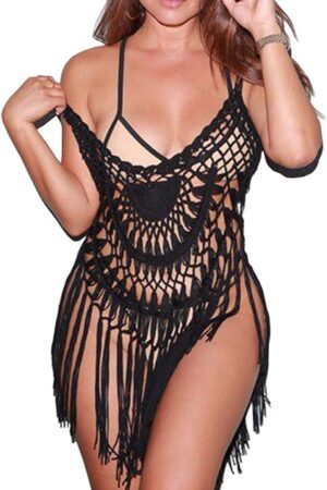 Women Sexy Crochet Bikini Cover Up Lace Knitted Swimsuit Cover Up Dress