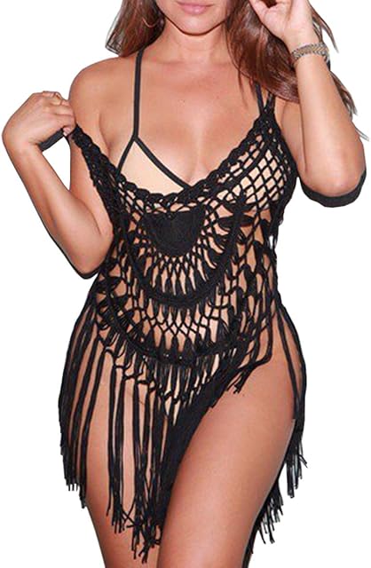 Women Sexy Crochet Bikini Cover Up Lace Knitted Swimsuit Cover Up Dress