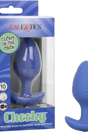 CalExotics Cheeky Glow-in-The-Dark Large Vibrating Butt Plug, 10 Speeds Anal Vibrator Made with Body Safe Silicone and 100% Waterproof with Flang Base - SE-0443-40-3