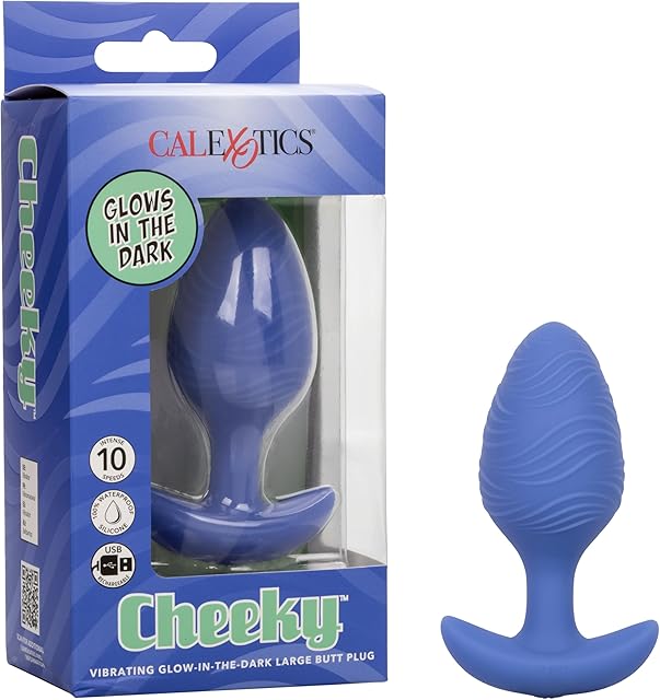 CalExotics Cheeky Glow-in-The-Dark Large Vibrating Butt Plug, 10 Speeds Anal Vibrator Made with Body Safe Silicone and 100% Waterproof with Flang Base - SE-0443-40-3