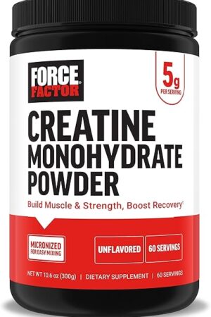 Force Factor Creatine Monohydrate Powder, 5g Micronized Dose to Support Muscle Growth, Strength, Recovery, Cognitive Health & Memory, Unflavored, 60 Servings