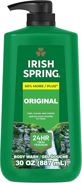 Irish Spring Original Moisturizing Body Wash for Men, 24-Hour Fresh, Face and Body Wash, Biodegradable Ingredients, Paraben Free, Cool Fresh Scent, 30 fl oz Pump Bottle
